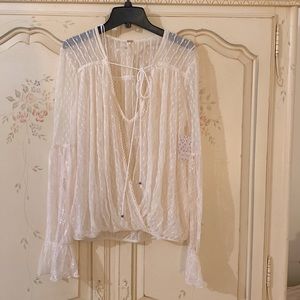 Free People bohemian cream lace & swiss dot top